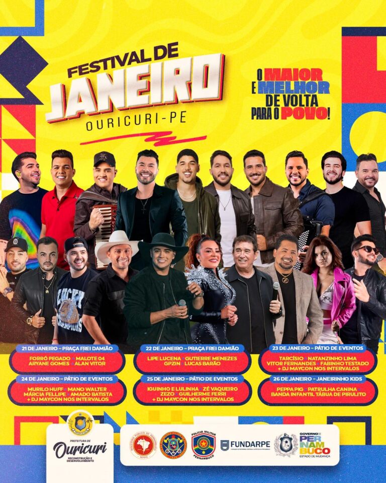 Festival de Janeiro 2025: Prefeitura de Ouricuri divulga programação com grandes shows e novidades para o público