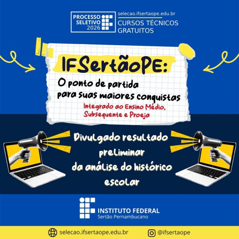 Divulgado resultado preliminar da análise dos históricos escolares do Processo Seletivo 2026